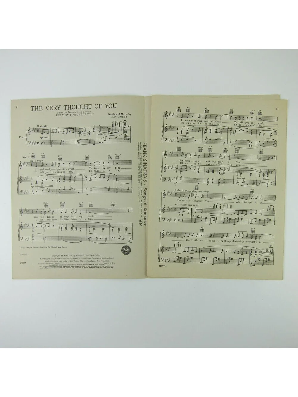 Sheet Music The Very Thought Of You Dennis Morgan Eleanor Parker Vintage 1934